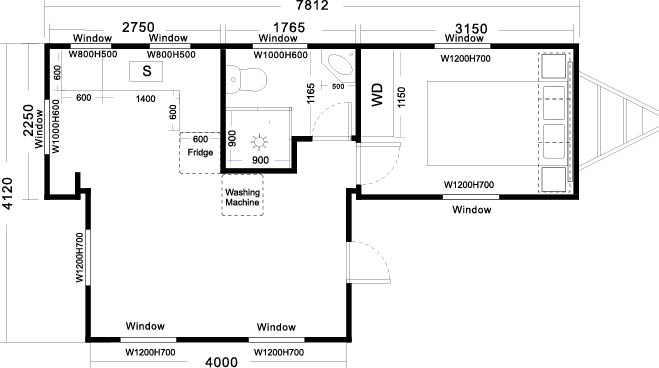 1 Bedroom plan expanded